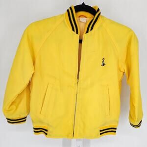 Vintage 1980s Boys Sz 10 (M) Zip Up Track Bomber Jacket Bright Yellow Japan